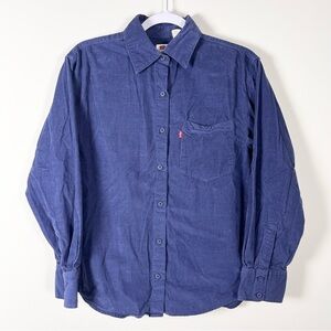 Levis Womens Nola Corduroy Blue Long Sleeve Button Down Shirt Oversized Size XS